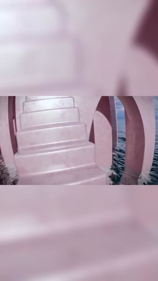 Pink marble stairs to sea